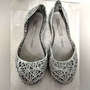 Melissa Silver Campana Zig Zag Silver Glitter Jelly Slip-On Flats Women's Size 2